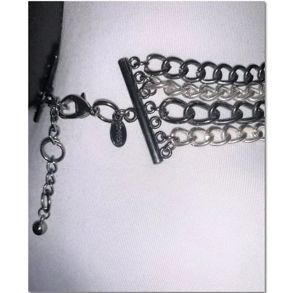 Express Silver Gunmetal Beaded Bib Statement Necklace EUC - Picture 2 of 4